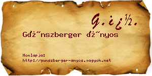 Günszberger Ányos névjegykártya